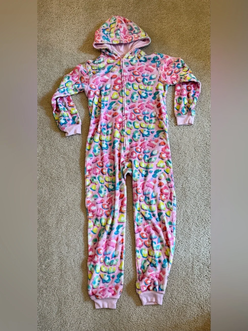The Children's Place Pink Multi Rainbow Leopard Hooded One-Piece Footie
